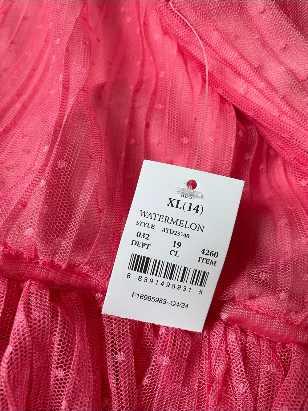 NWT ZENZI Hot Pink Ruffled Tulle Dress. Size XL (14). - Picture 4 of 5
